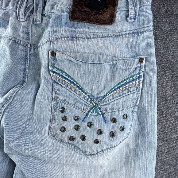 Akademiks Size 40 Womens Light Wash Blue Jeans Embroidered Intricate VTG AKDMKS - Picture 1 of 16